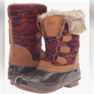 Khombu Duck Boots Suede Faux Fur Blanket Tie Winter Boots Women’s 7